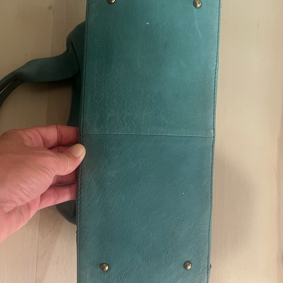 American Leather Co Minimalist Teal Triple Entry Shoulder Bag - Picture 11 of 12